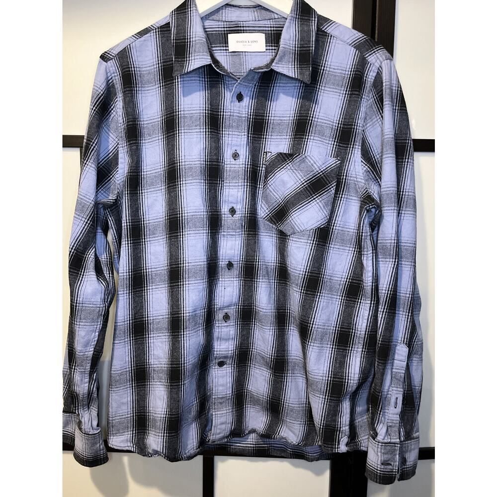 Ovadia & Sons New York Mens Black /Blue Button Plaid Flannel Shirt sz XL - Nice!